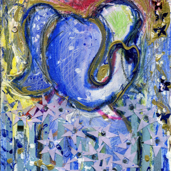 SKY-BLUE ELEPHANT IN A FIELD OF FLOWERS