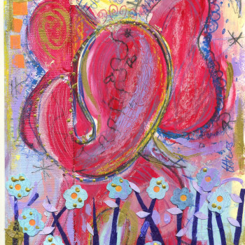 RED ELEPHANT IN A FIELD OF FLOWERS